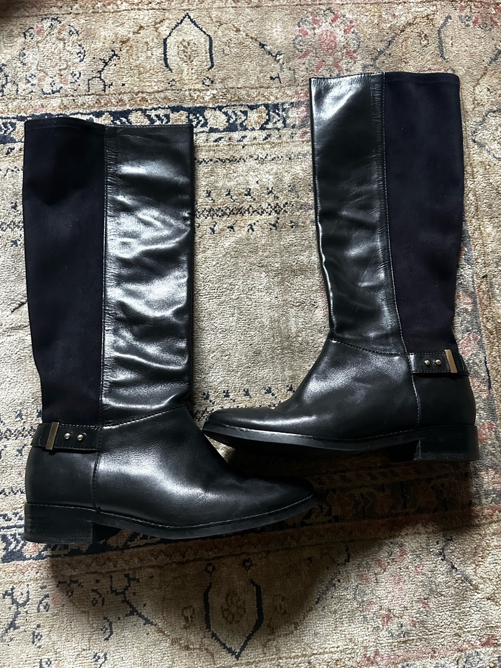 Women's Black Tall Leather & Suede Riding Boots